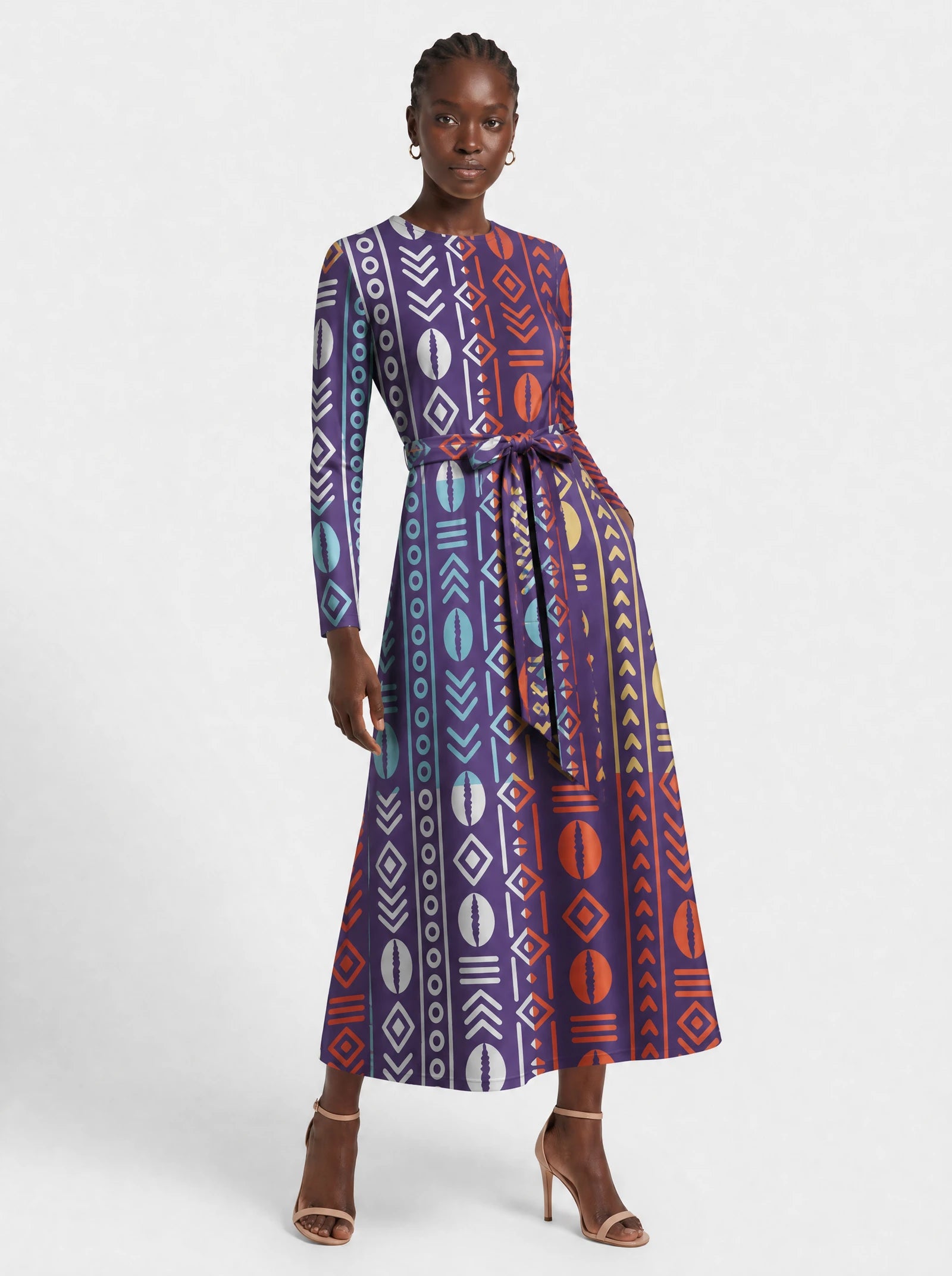 "Oshun Zamani" Viscose Midi Dress — front view on model