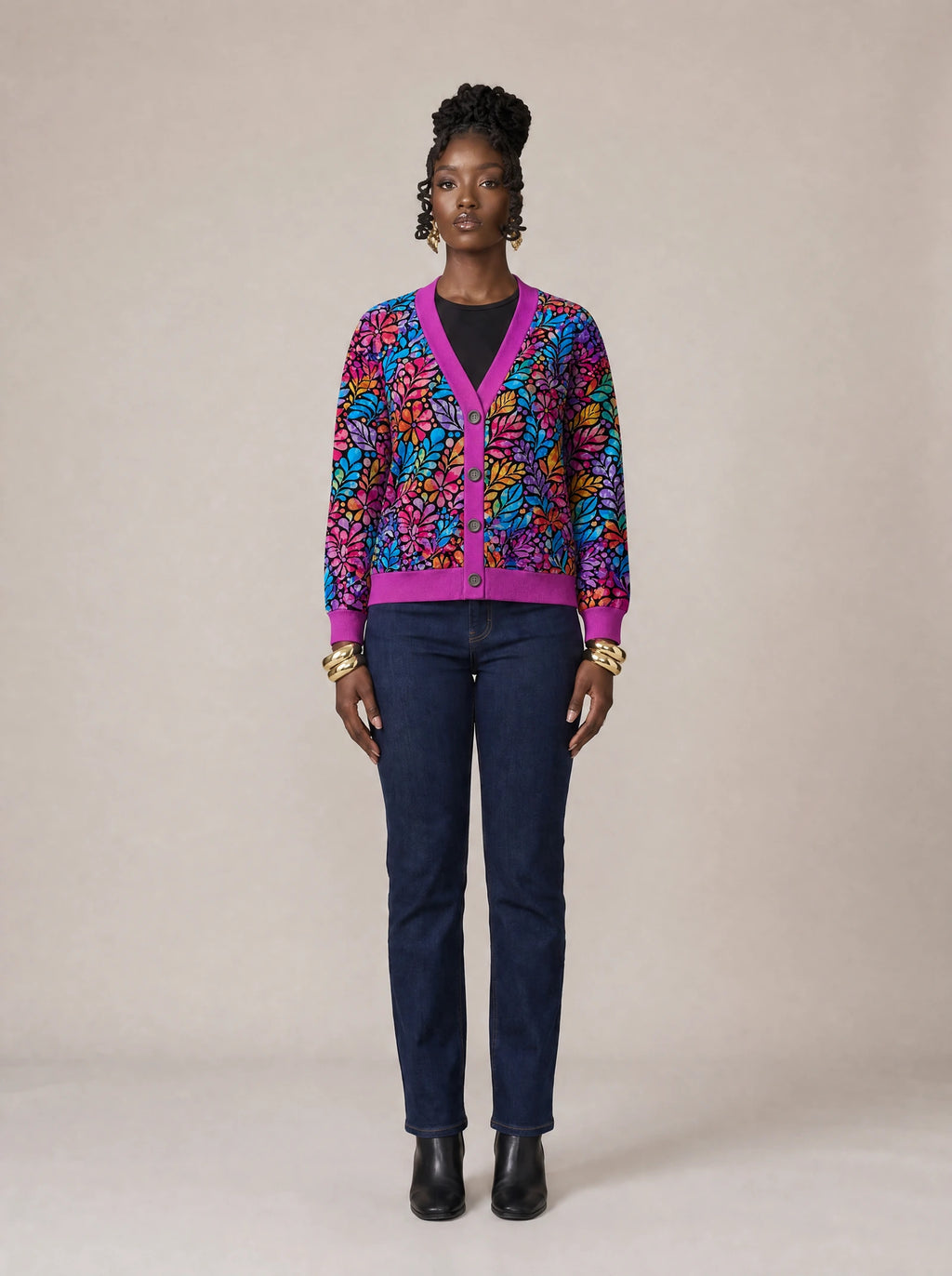 "Rangi" Cardigan — front view on model
