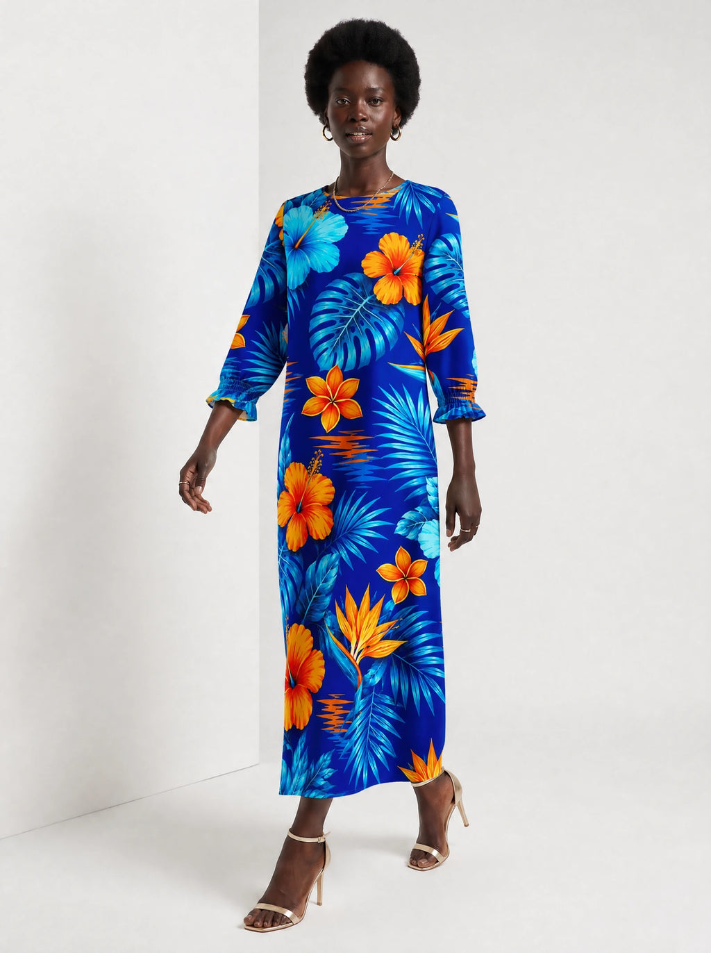 "Maua" Long Sleeve Maxi Dress — front view on model