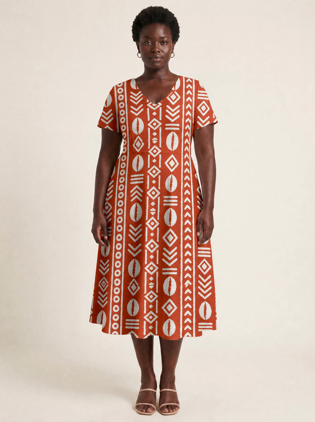 "Oshun Kijani" V Neck Midi Dress