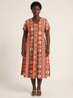 "Oshun Kijani" V Neck Midi Dress
