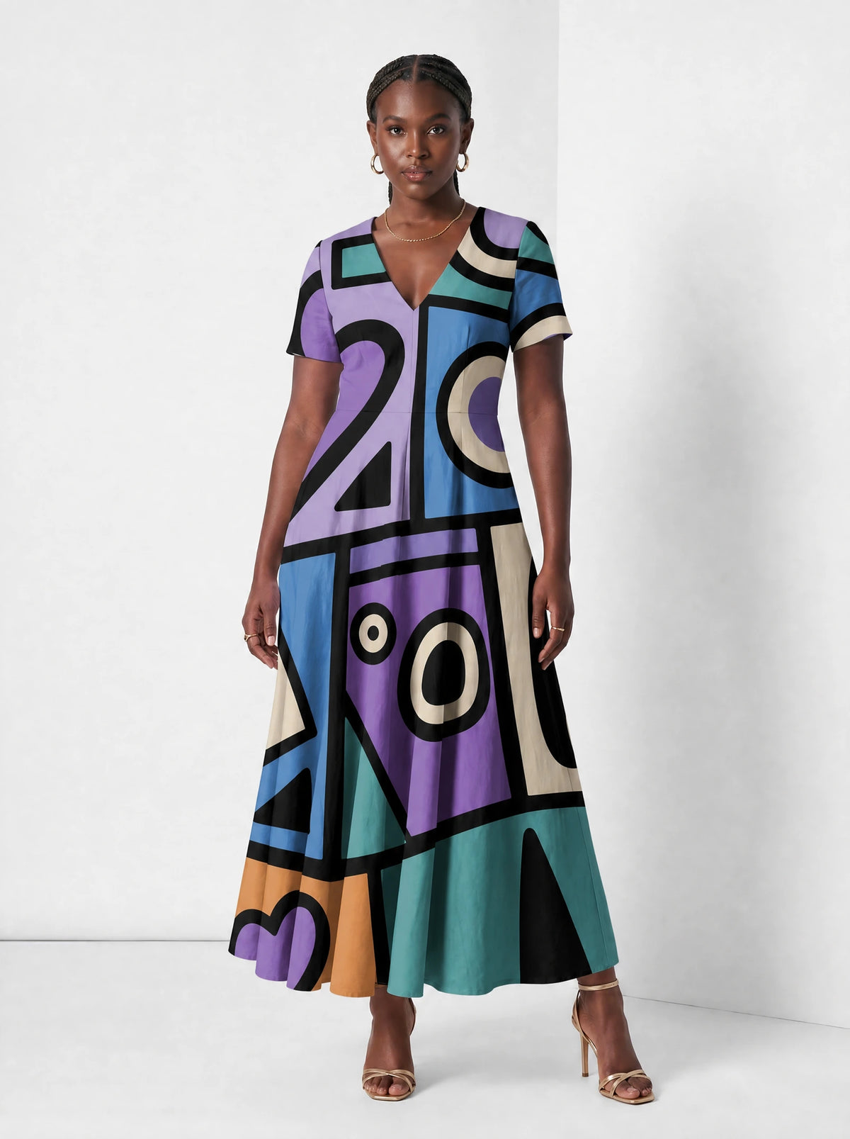 "Sanaa" Short Sleeve Maxi Dress — front view on model