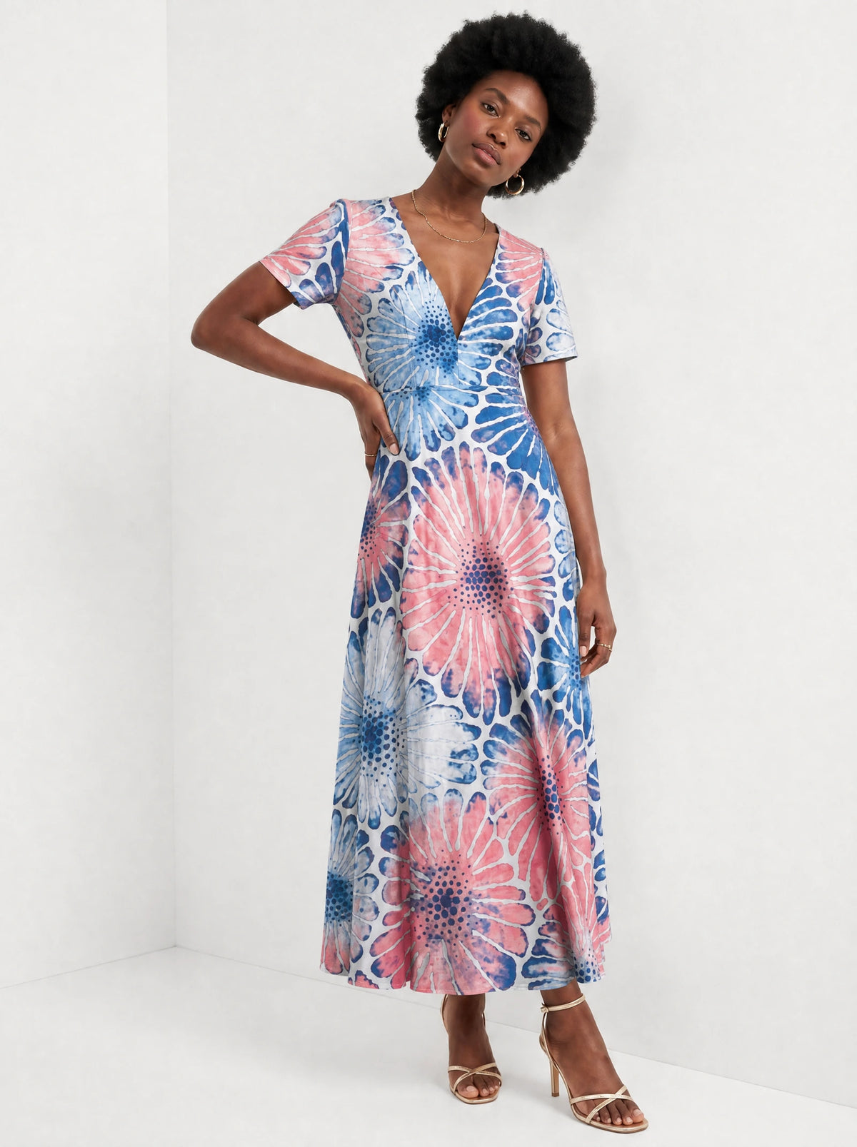 "Samawati" Short Sleeve Maxi Dress — front