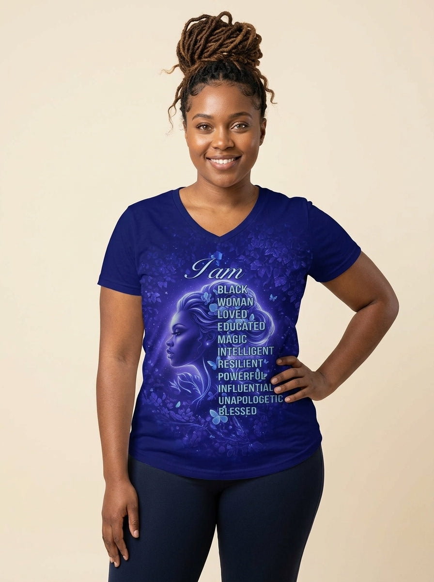 Black Woman Loved V-Neck T-Shirt