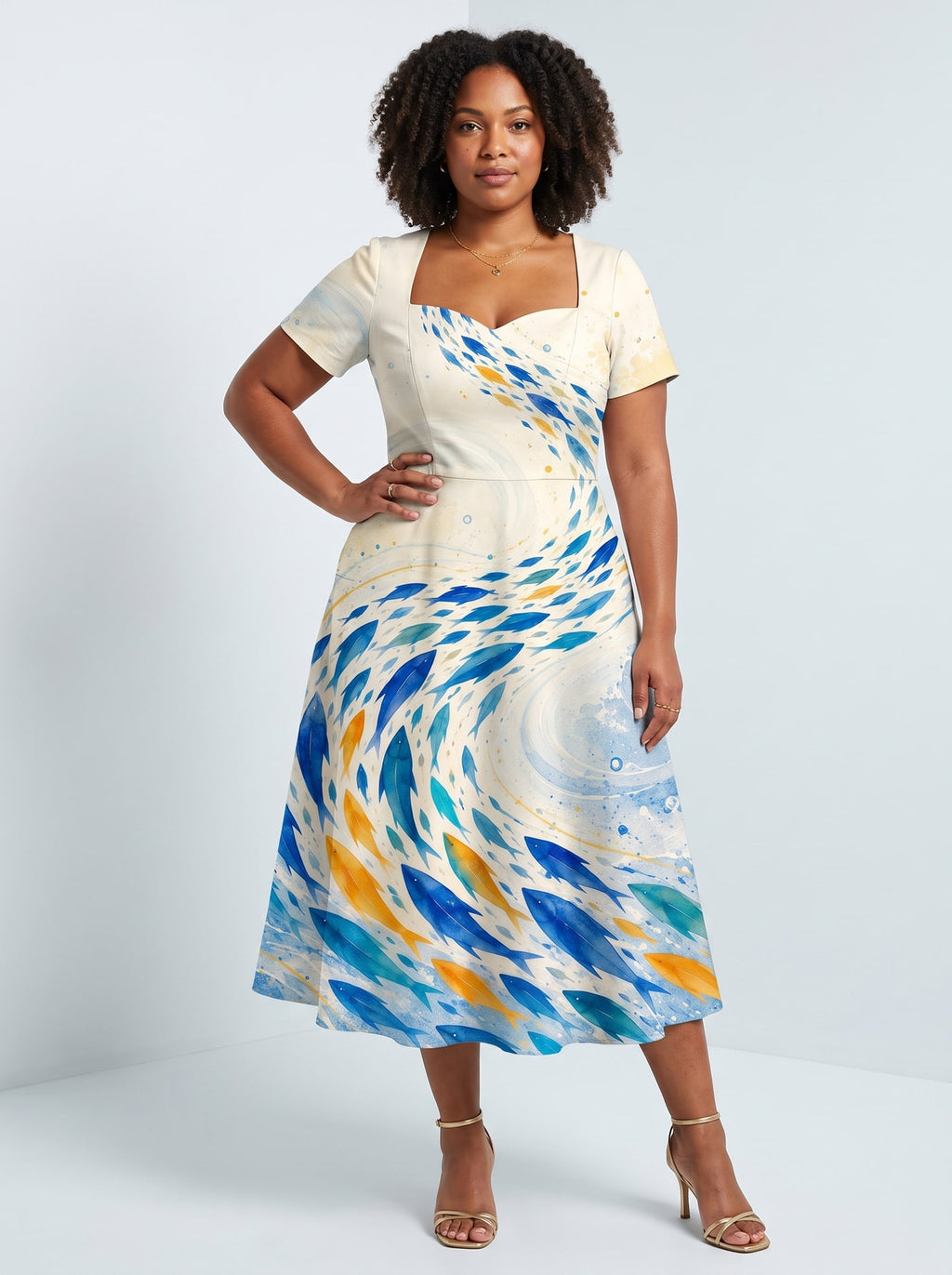 "Samaki" Sweetheart Midi Dress