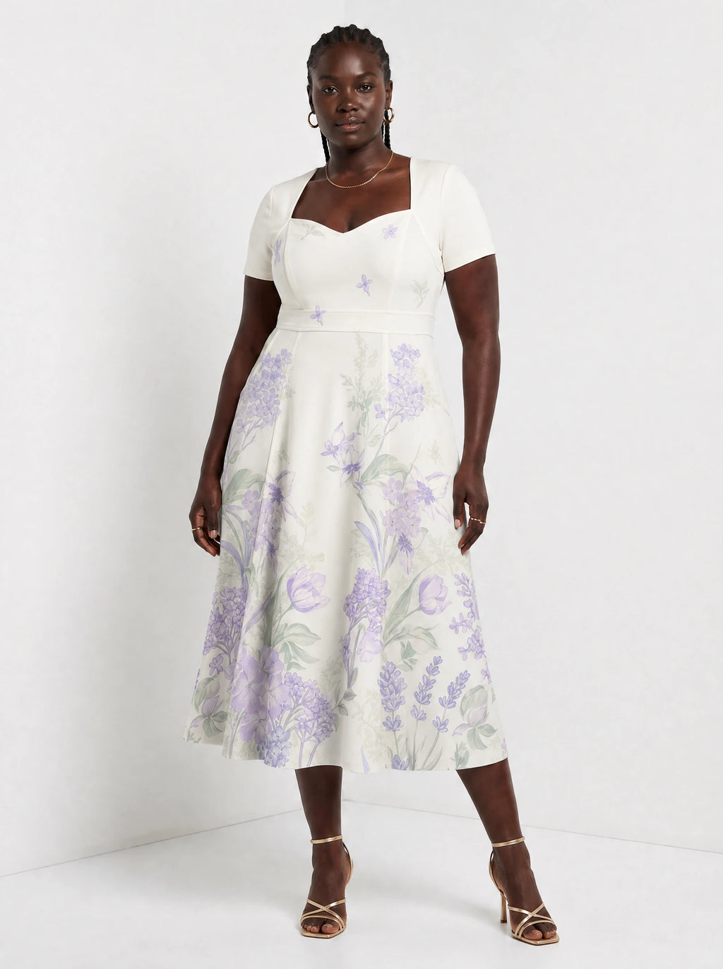 "Urujuani" Sweetheart Midi Dress — front view on model