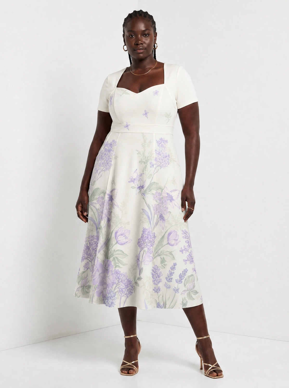 "Urujuani" Sweetheart Midi Dress — front view on model