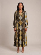 "Fataki" Long Puff Sleeve Dress — front view on model