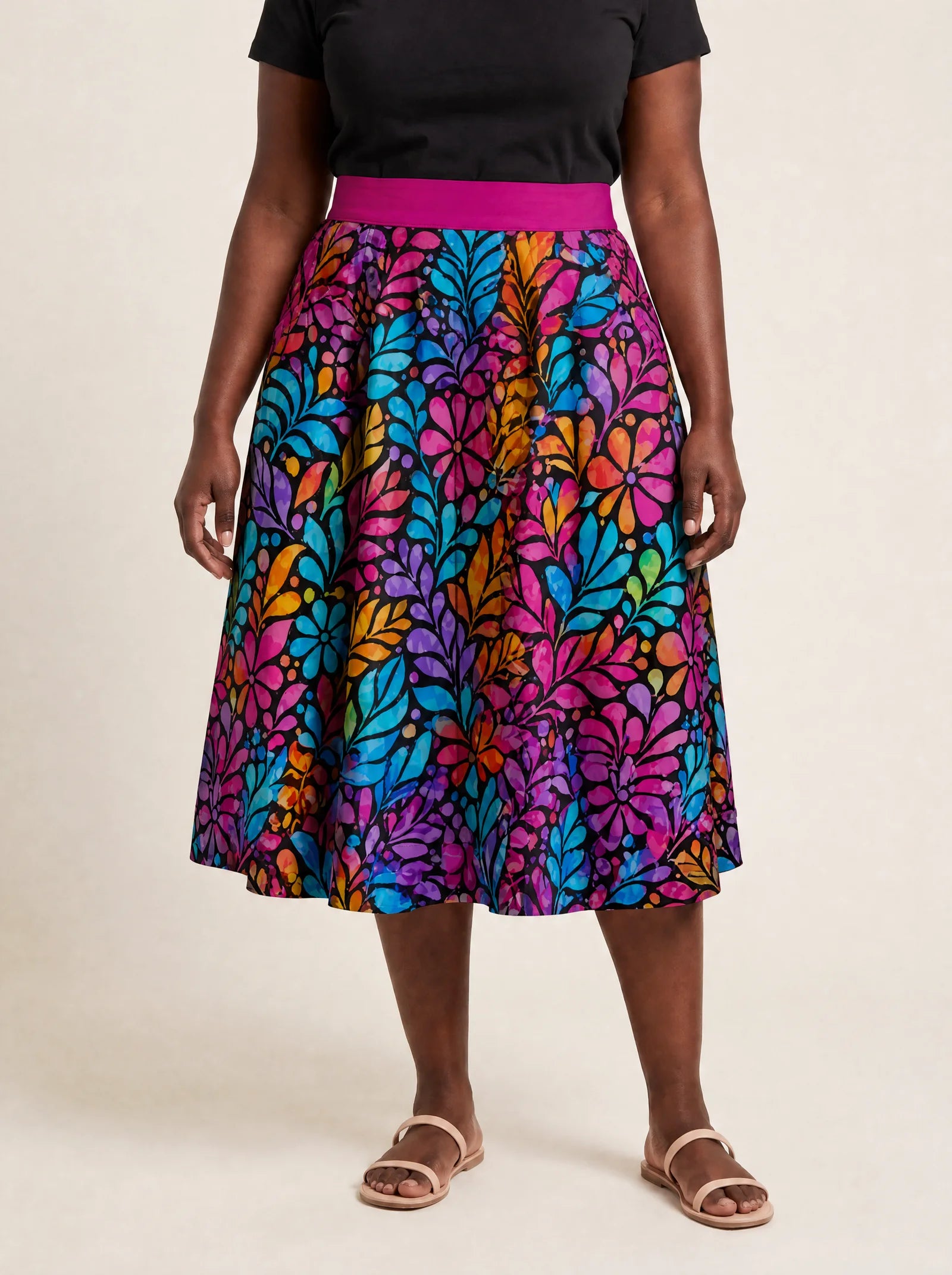 "Rangi" Twirl Skirt — cropped front view on model