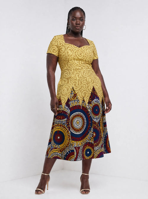 "Adhama" Sweetheart Midi Dress — front view on model