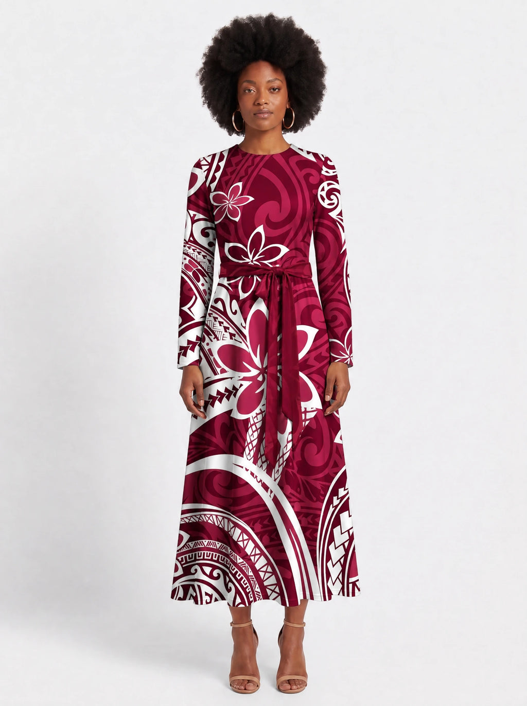 "Lehua" Long Sleeve Midaxi Dress — front view on model