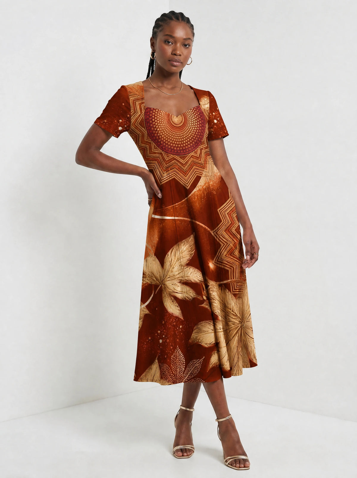 "Joto" Sweetheart Midi Dress — front view on model