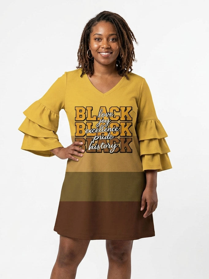 Black Excellence Stacked Ruffle Sleeve Dress
