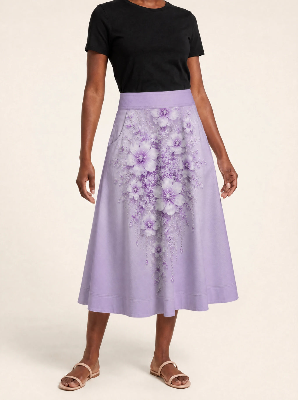 "Zambarau" Twirl Skirt — front view on model