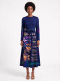"Blue Orchid" Long Sleeve Midaxi Dress