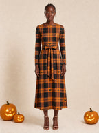 "Zulia" Halloween Long Sleeve Midaxi Dress — front view on model