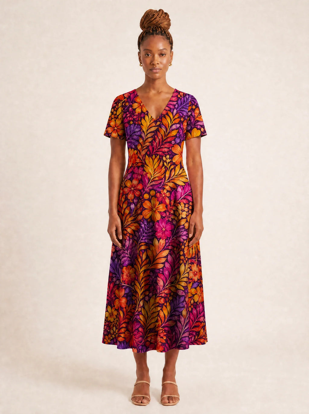 "Waridi" V Neck Midi Dress