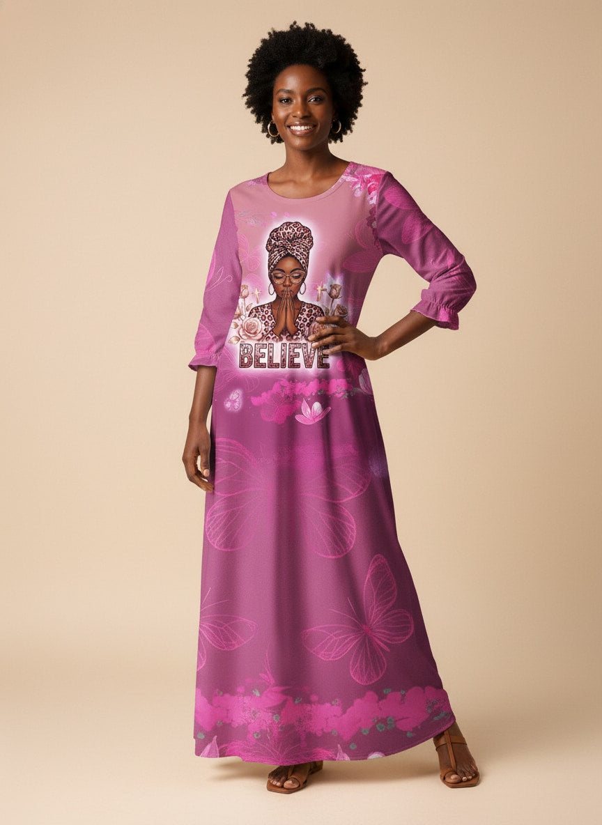 "Imani" Wild Rose Long Sleeve Maxi Dress