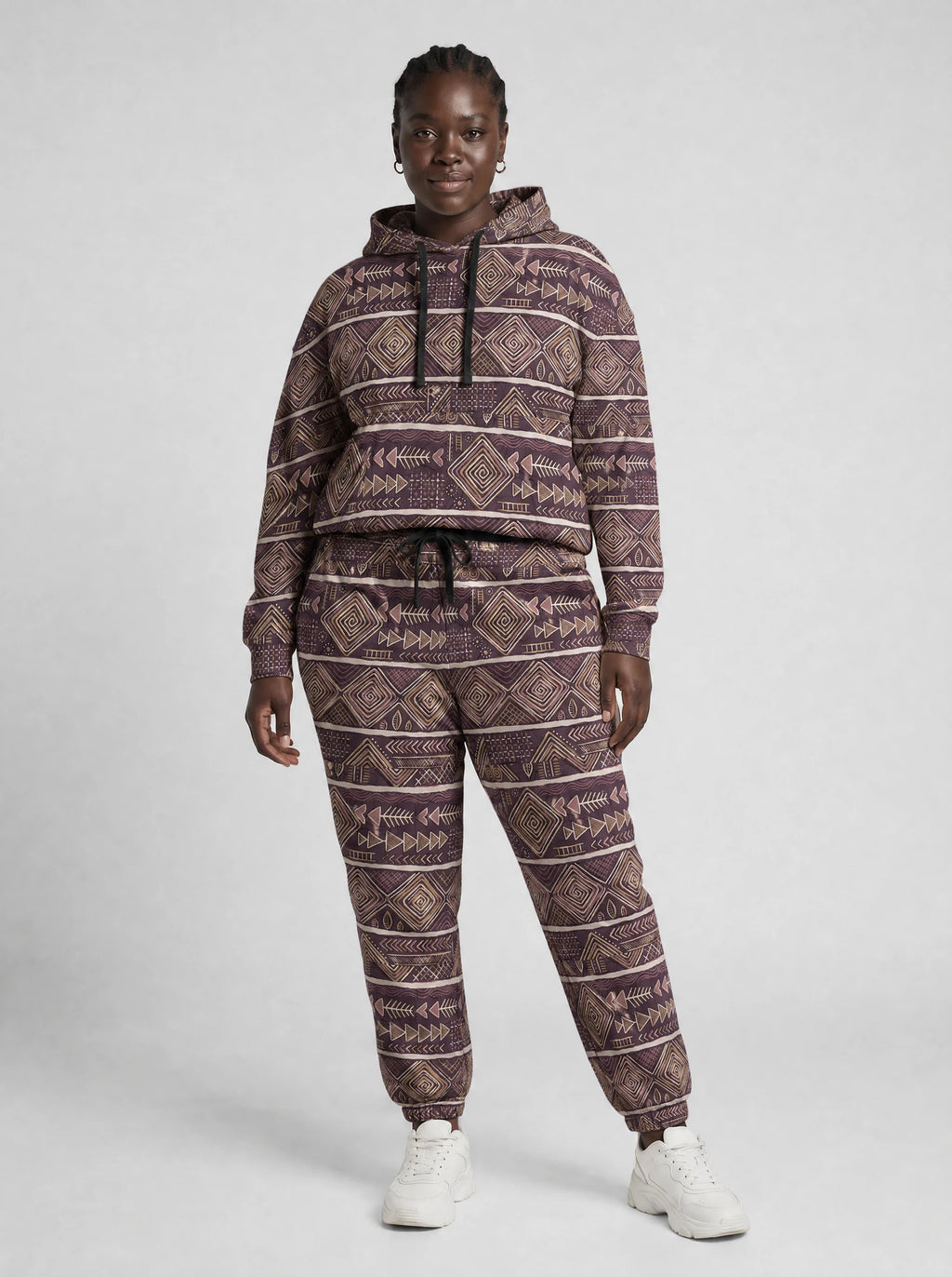 "Tabaka" Plum Gold Hoodie & Jogger Set — front view on model