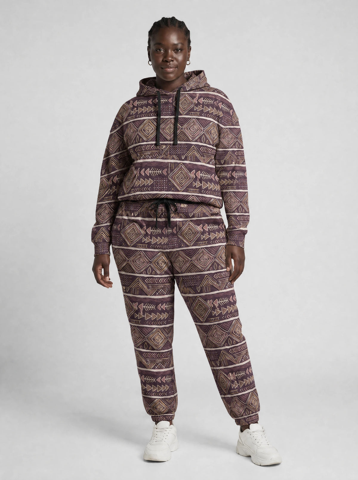 "Tabaka" Plum Gold Hoodie & Jogger Set — front view on model