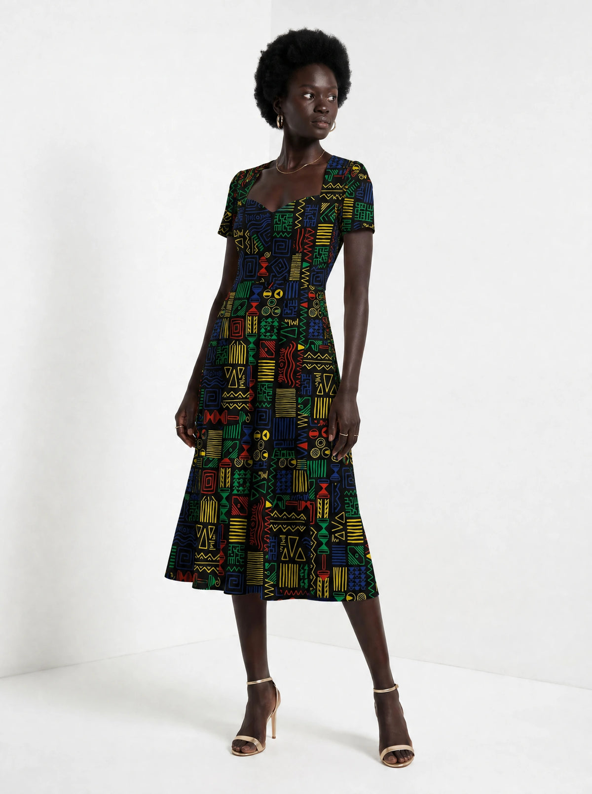"Michoro" Sweetheart Midi Dress — front view on model