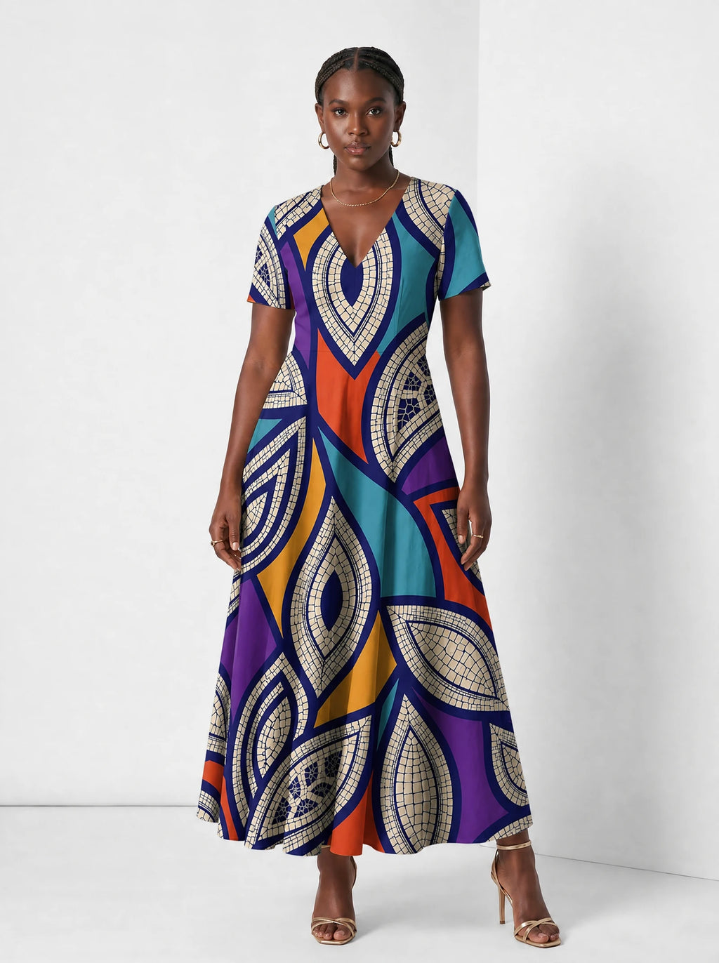 "Johari" Short Sleeve Maxi Dress — front view on model