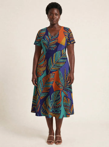 "Majani" V Neck Midi Dress