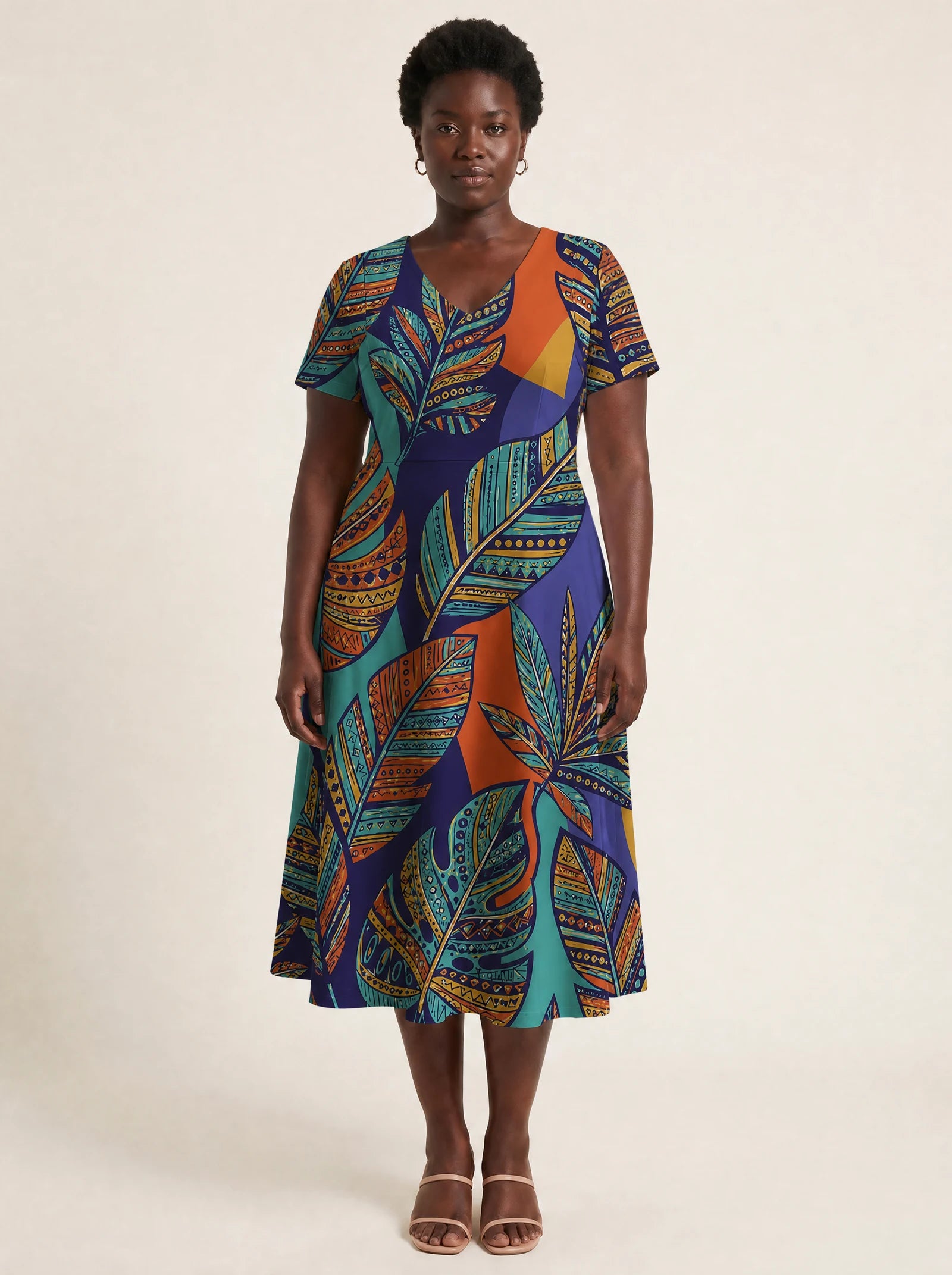 "Majani" V Neck Midi Dress