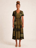 "Sankofa" V Neck Midi Dress