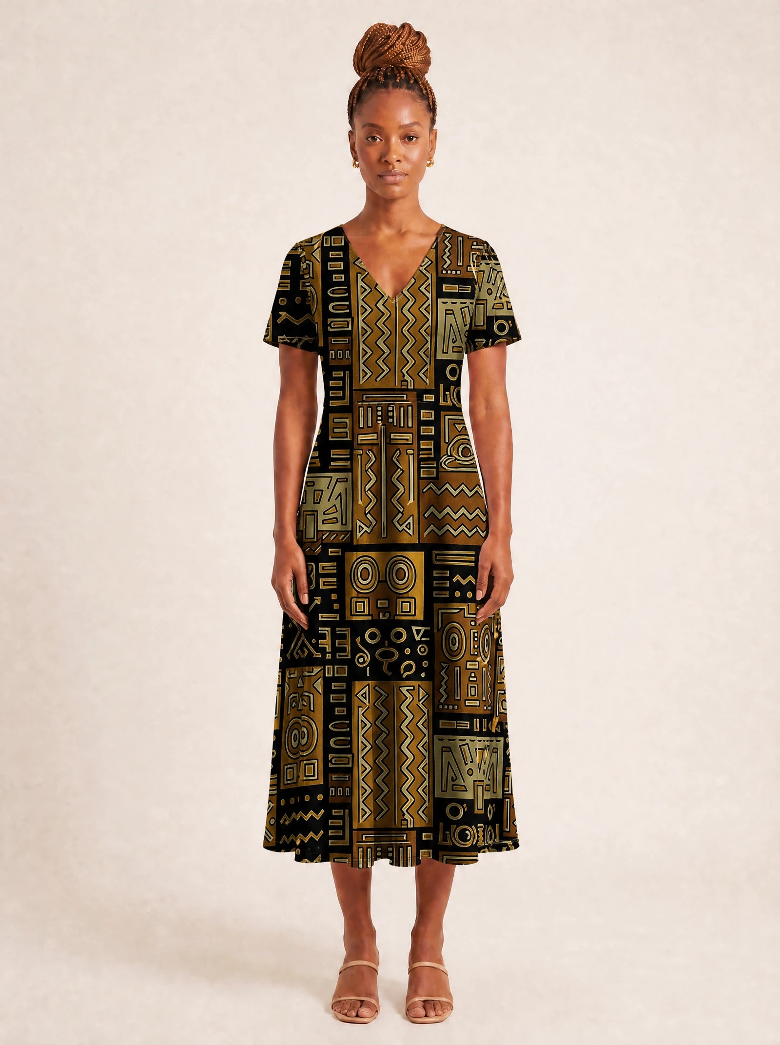 "Sankofa" V Neck Midi Dress