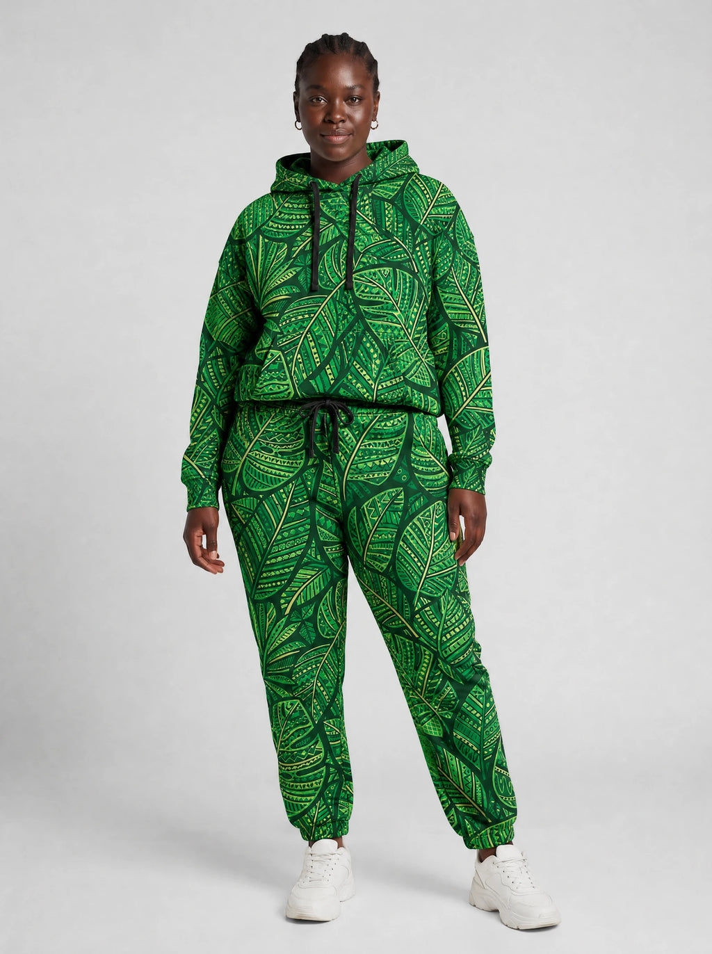 "Asili" Emerald Hoodie & Jogger Set — front view on model