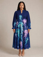 "Bahari" Long Puff Sleeve Dress — front view on model