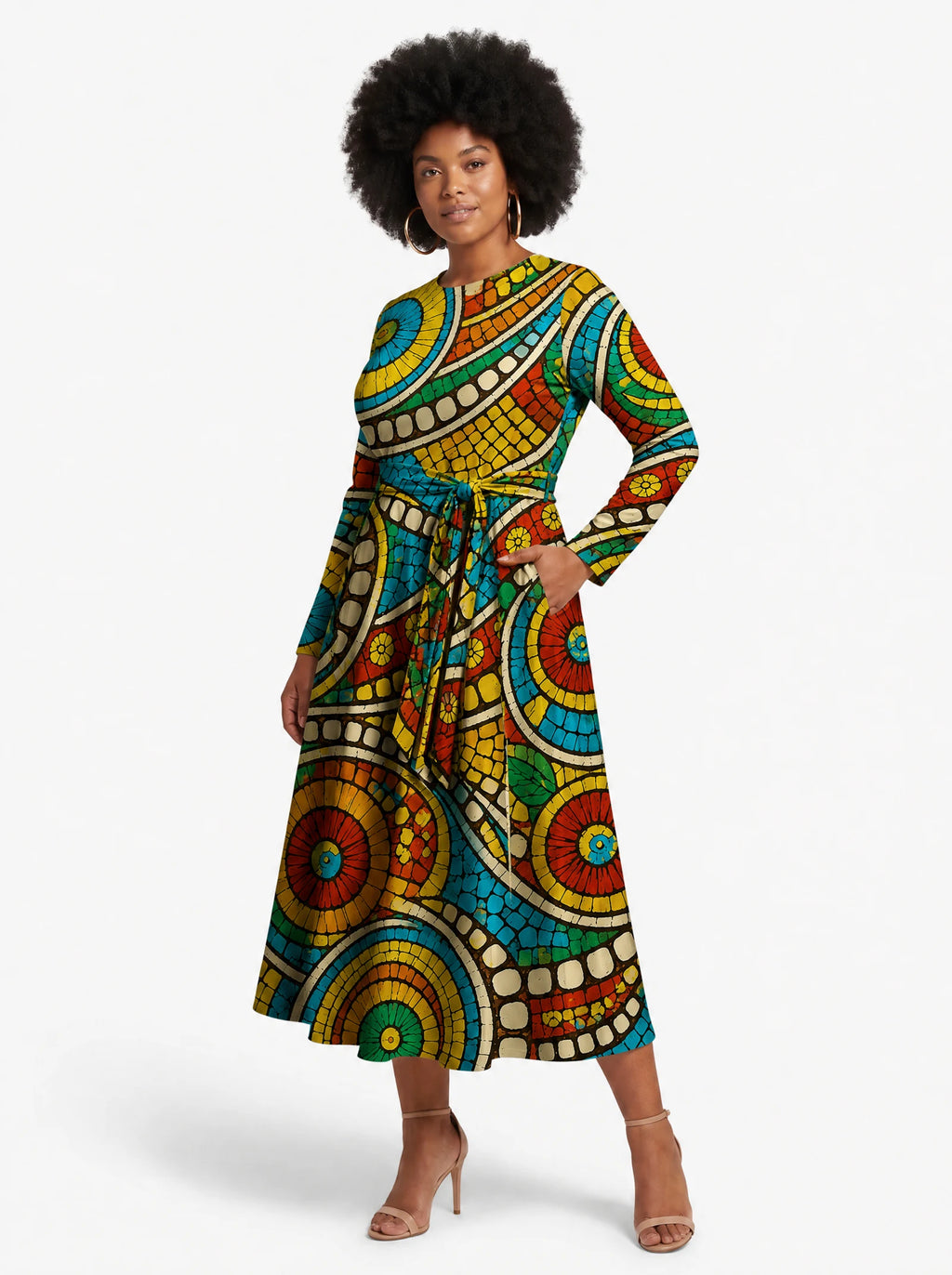 "Taji" Viscose Midi Dress — front view on model