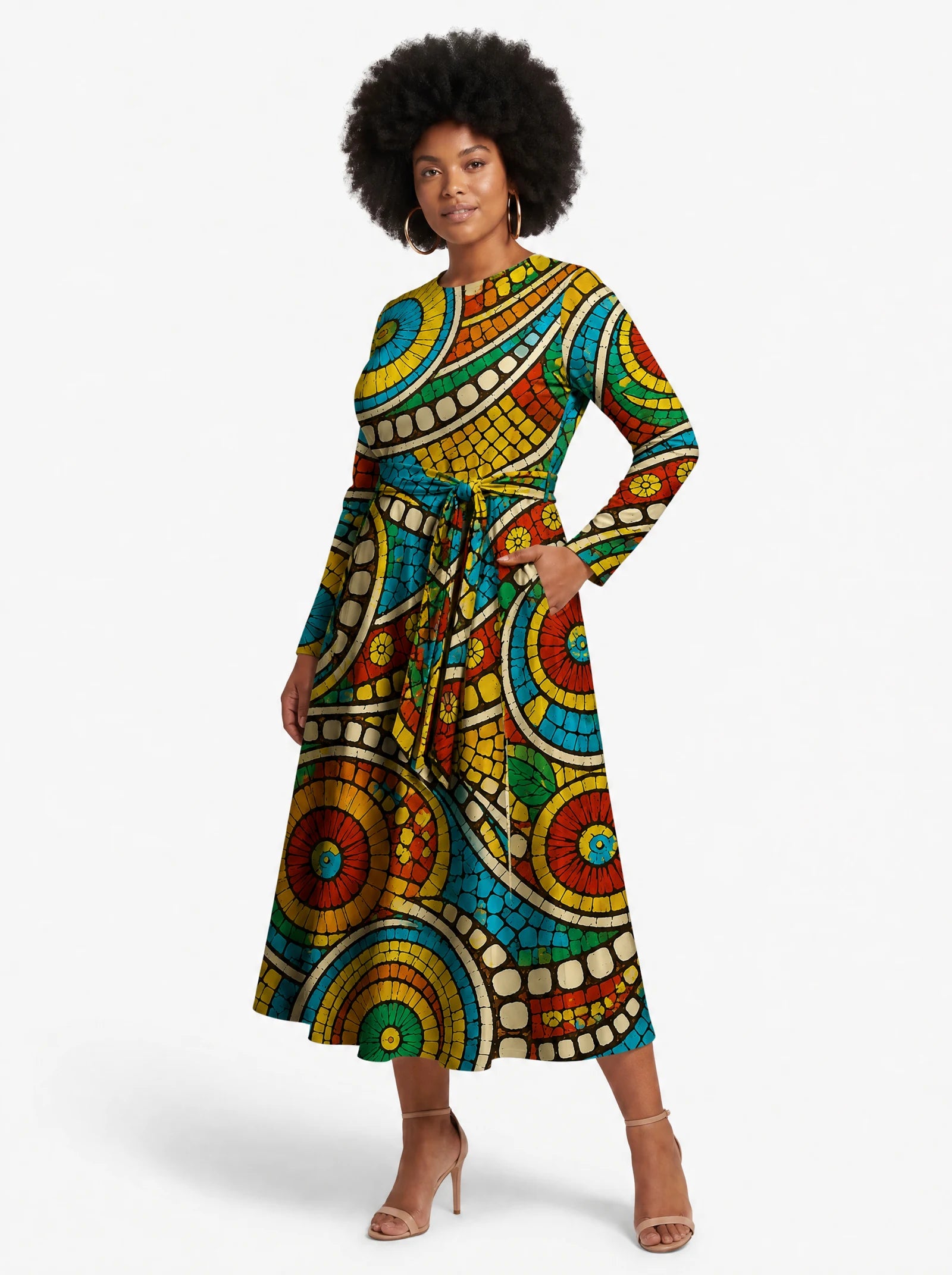 "Taji" Viscose Midi Dress — front view on model