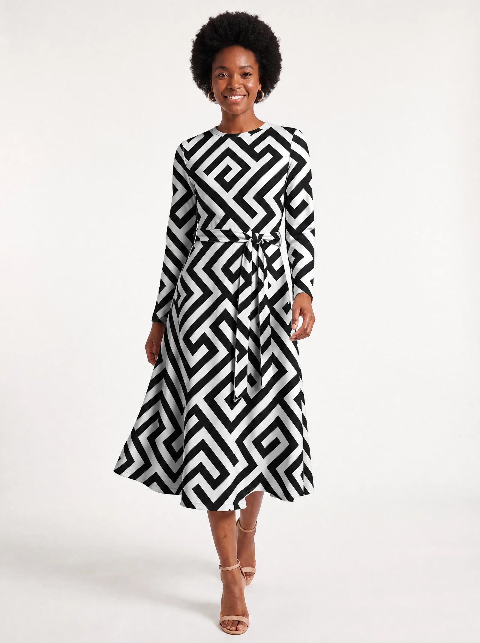 "Zamu" Viscose Midi Dress — front view on model