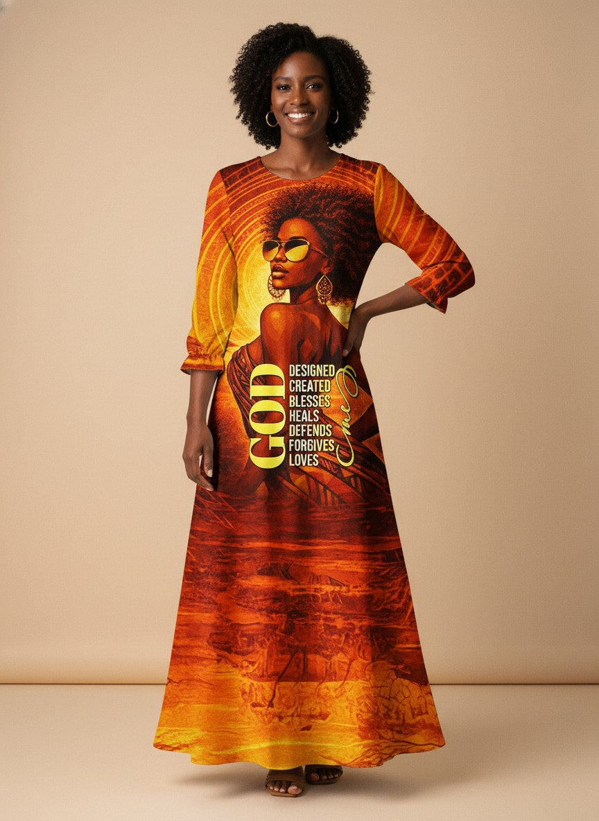 Designed Long Sleeve Maxi Dress