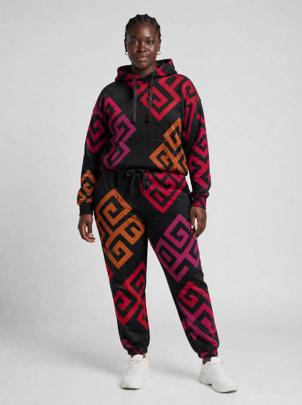 "Kiungo" Black Berry Hoodie & Jogger Set — front view on model