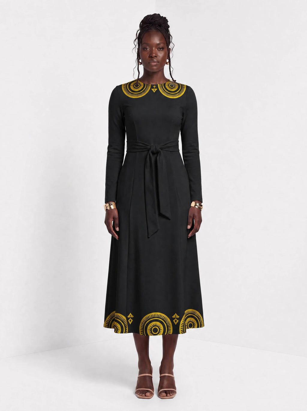 "Mamafo" Long Sleeve Midaxi Dress — front view on model