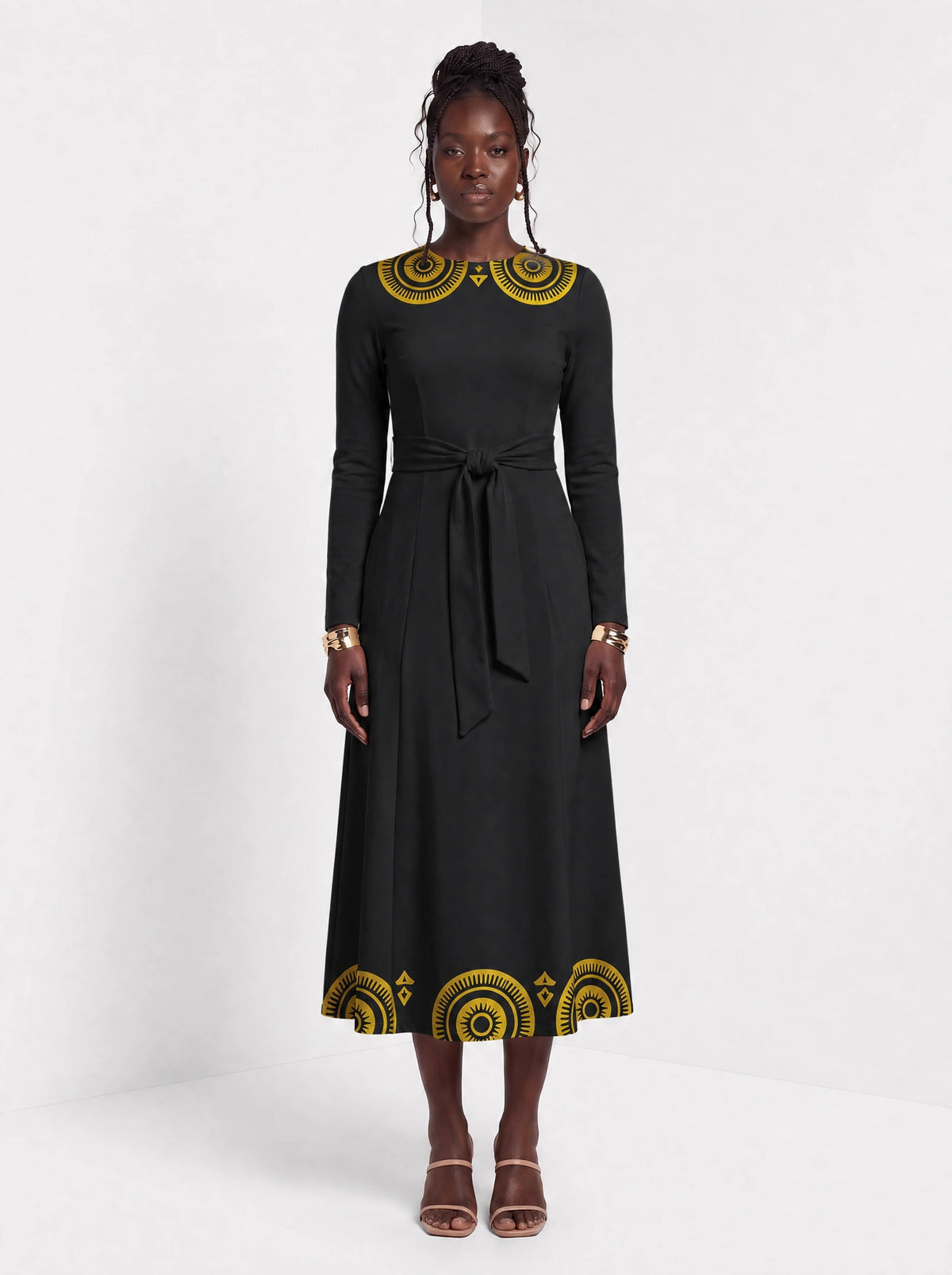 "Mamafo" Long Sleeve Midaxi Dress — front view on model