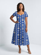 "Oshun Royal Blue" Sweetheart Midi Dress