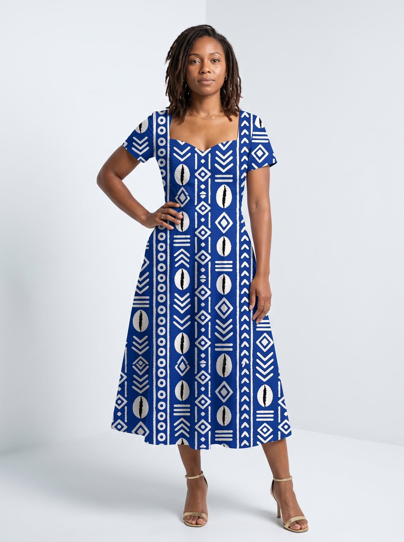 "Oshun Royal Blue" Sweetheart Midi Dress