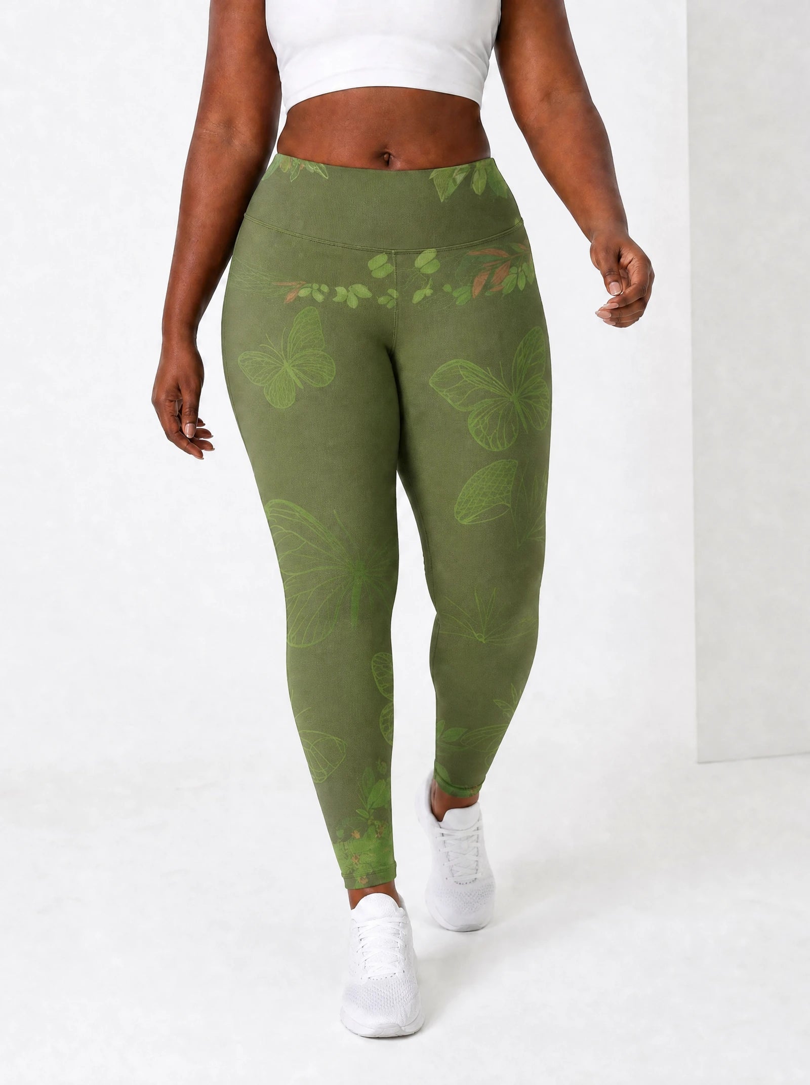 Green Orchid Leggings — front view on model
