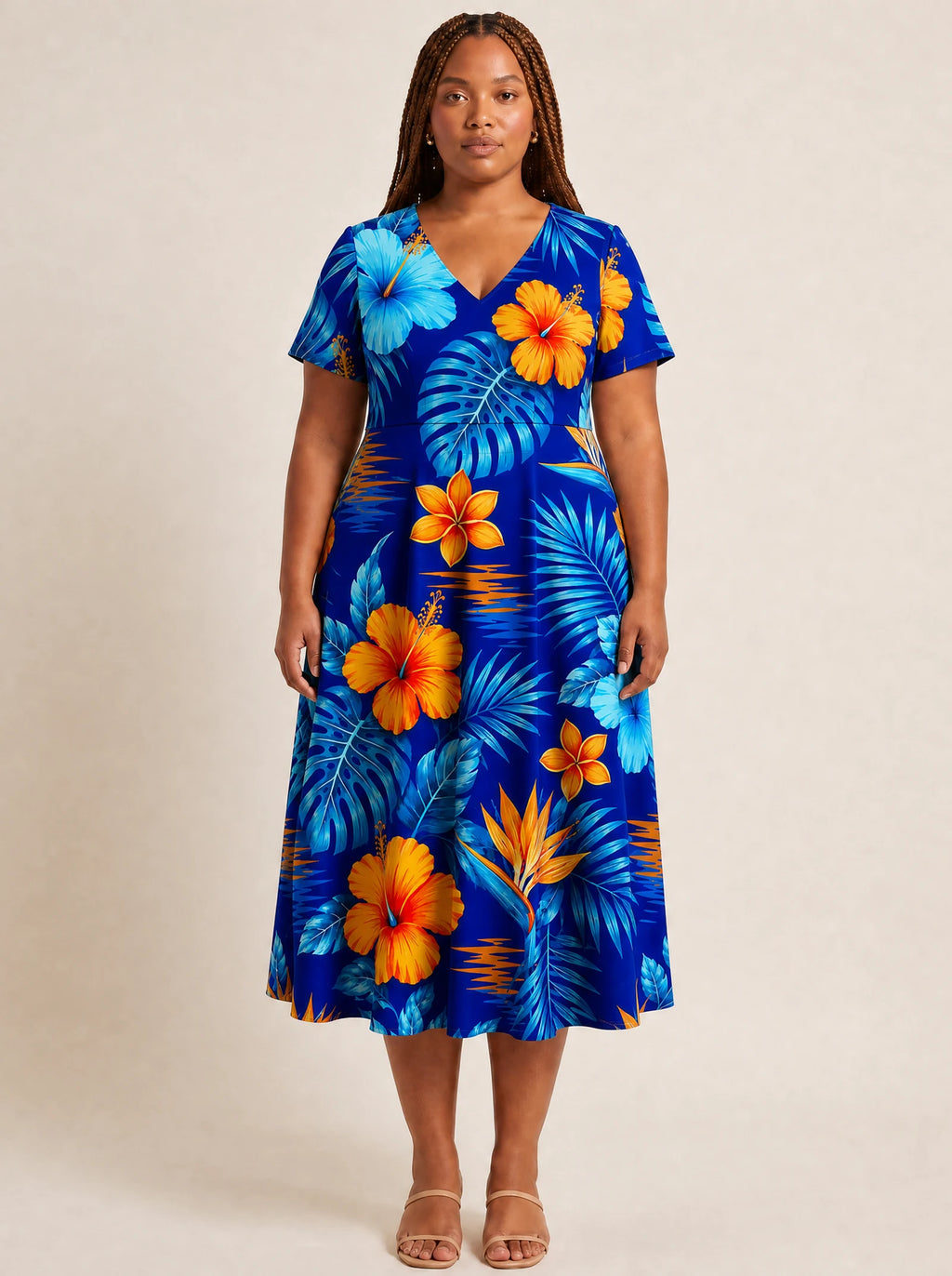 "Maua" V Neck Midi Dress