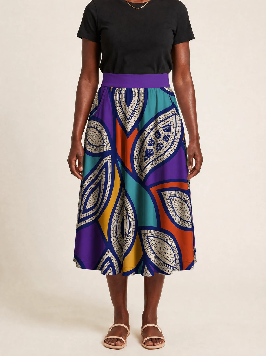 "Johari" Twirl Skirt — cropped front view on model