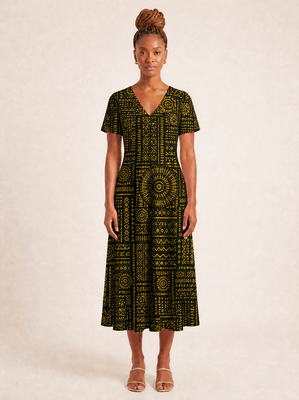 "Lamu" V Neck Midi Dress