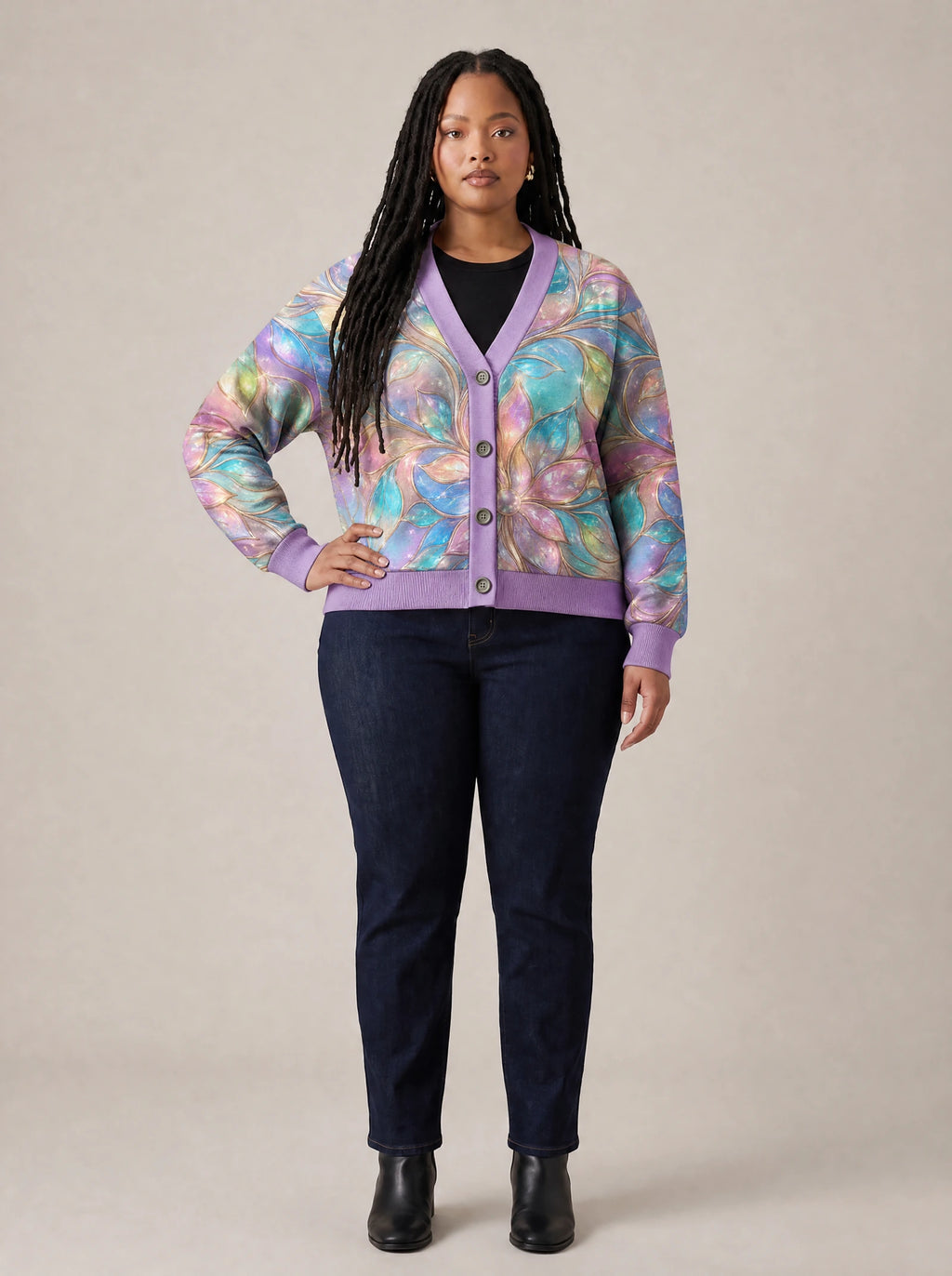 "Almasi" Cardigan — front view on model