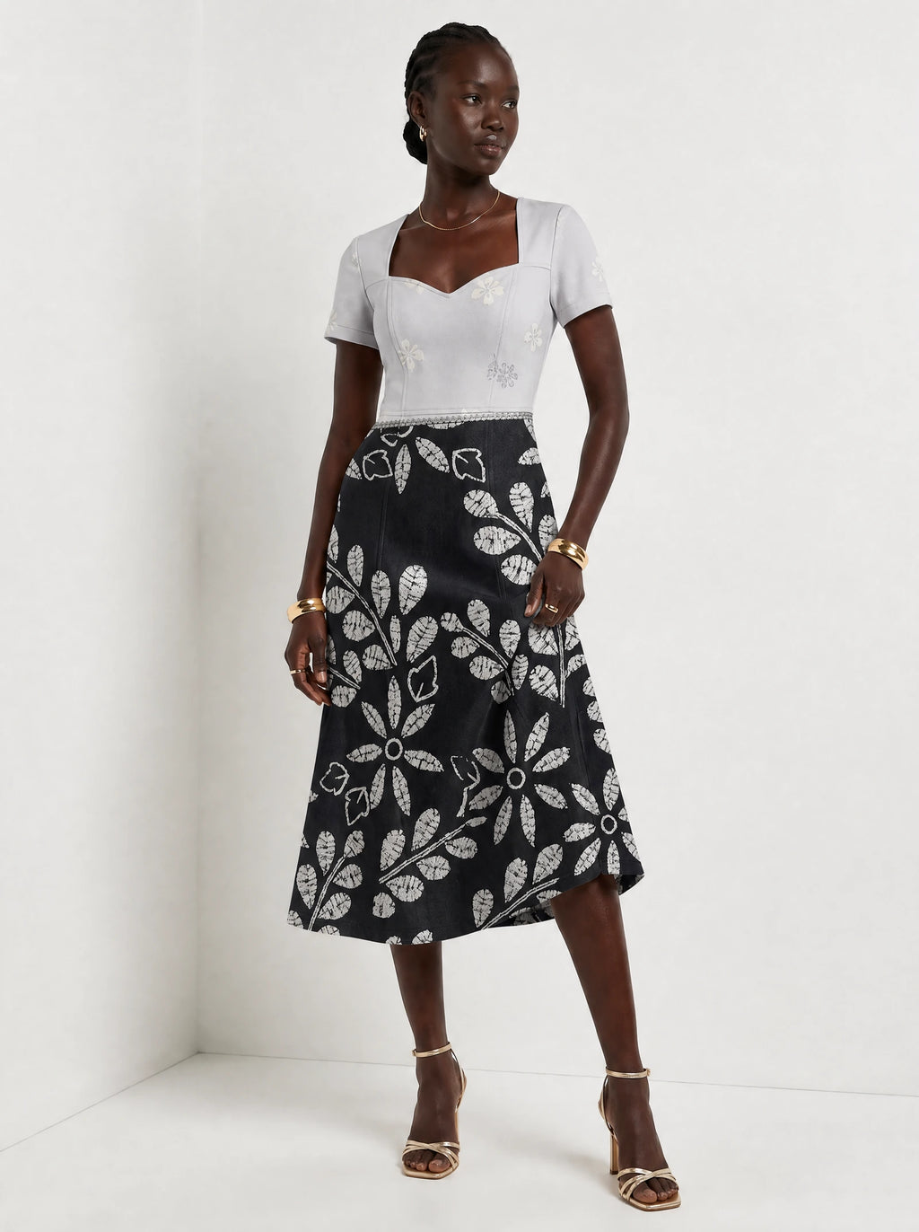 "Kivuli" Sweetheart Midi Dress — front view on model