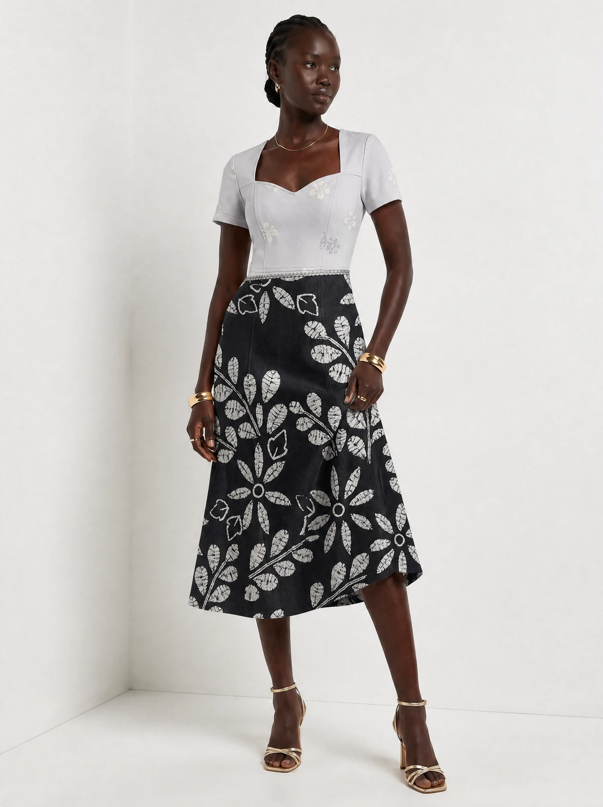 "Kivuli" Sweetheart Midi Dress — front view on model
