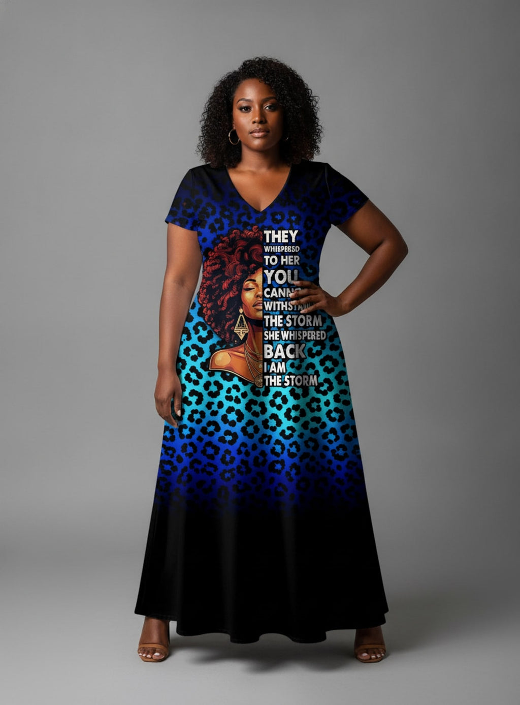 "Unstoppable" Sapphire Leopard" Short Sleeve Maxi Dress
