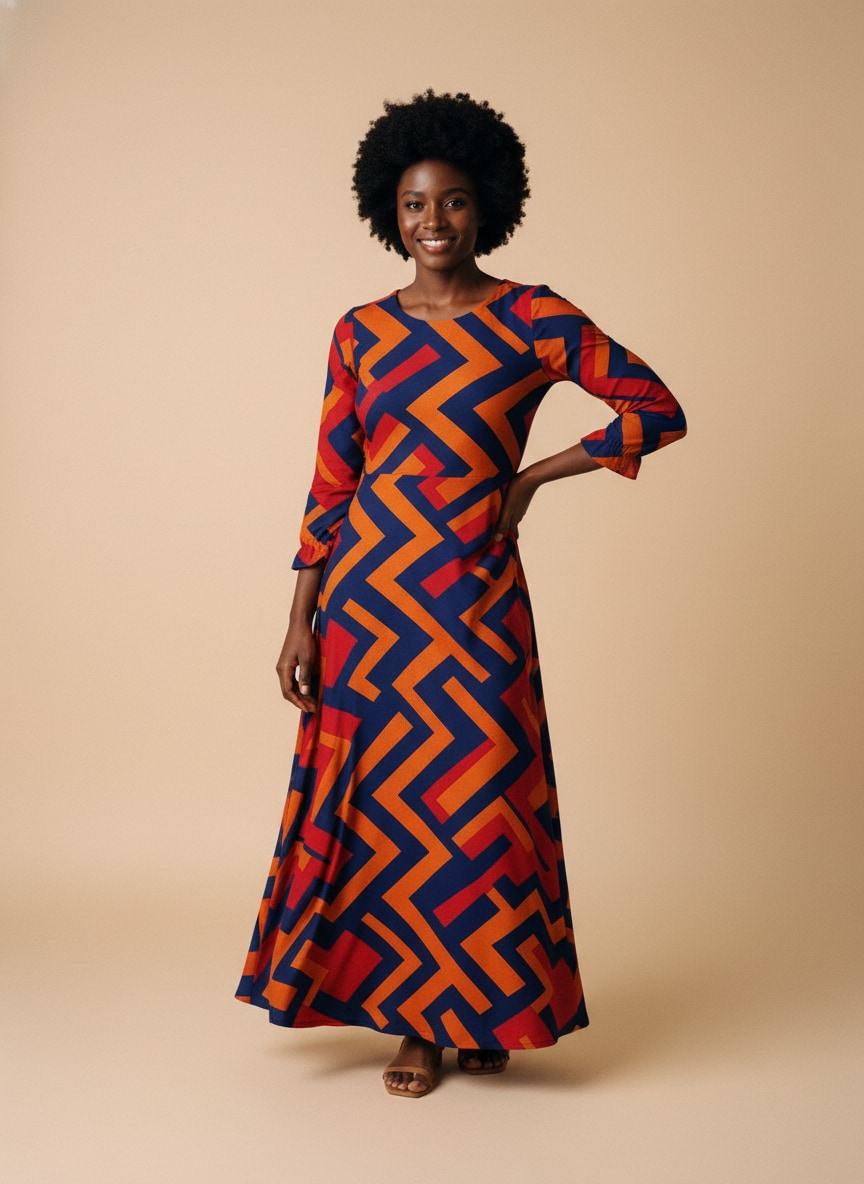 "Nzinga" Long Sleeve Maxi Dress